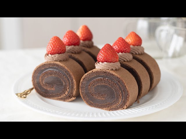 濃厚ガナッシュロールケーキの作り方 Rich Chocolate Ganache Roll Cake｜HidaMari Cooking