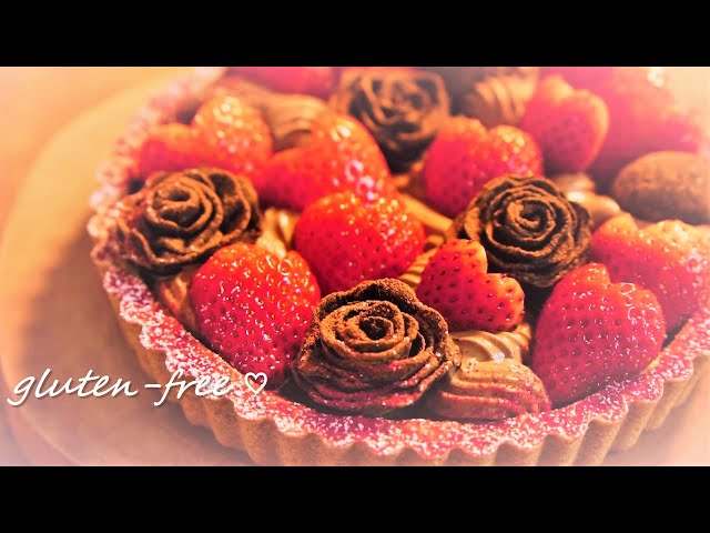 【グルテンフリー】チョコレートタルト♡かわいいケーキ♡生チョコのバラ♡【お菓子作り】How to make a Kawaii gluten-free cake♡