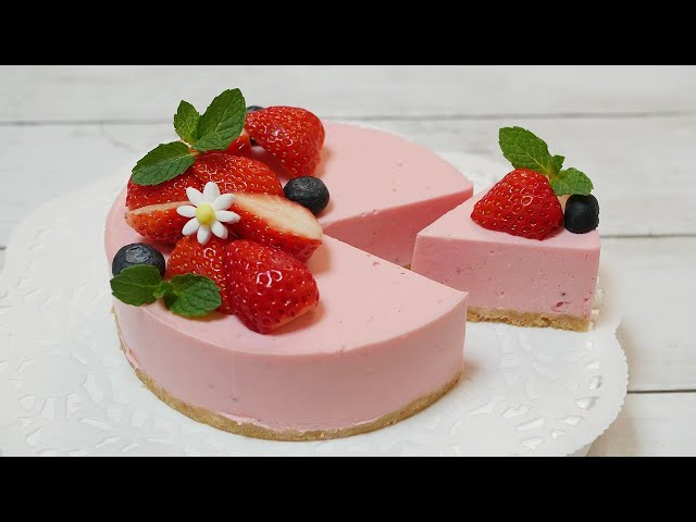 いちごのレアチーズケーキ  No-Bake Strawberry cheese cake